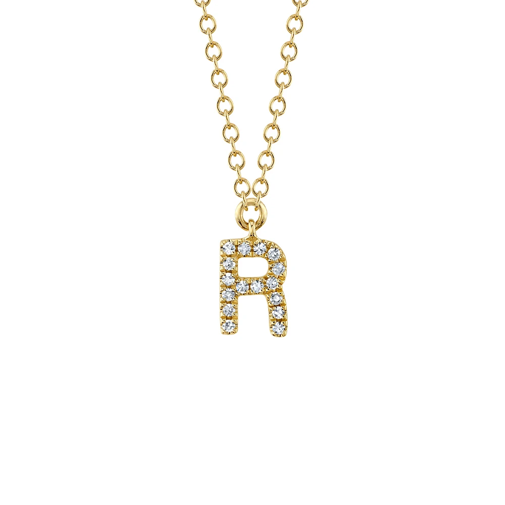 Initials Gold and Diamond Pavé Letter R Necklace