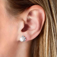 Trend White Gold Pearl and Diamond Stud Earrings