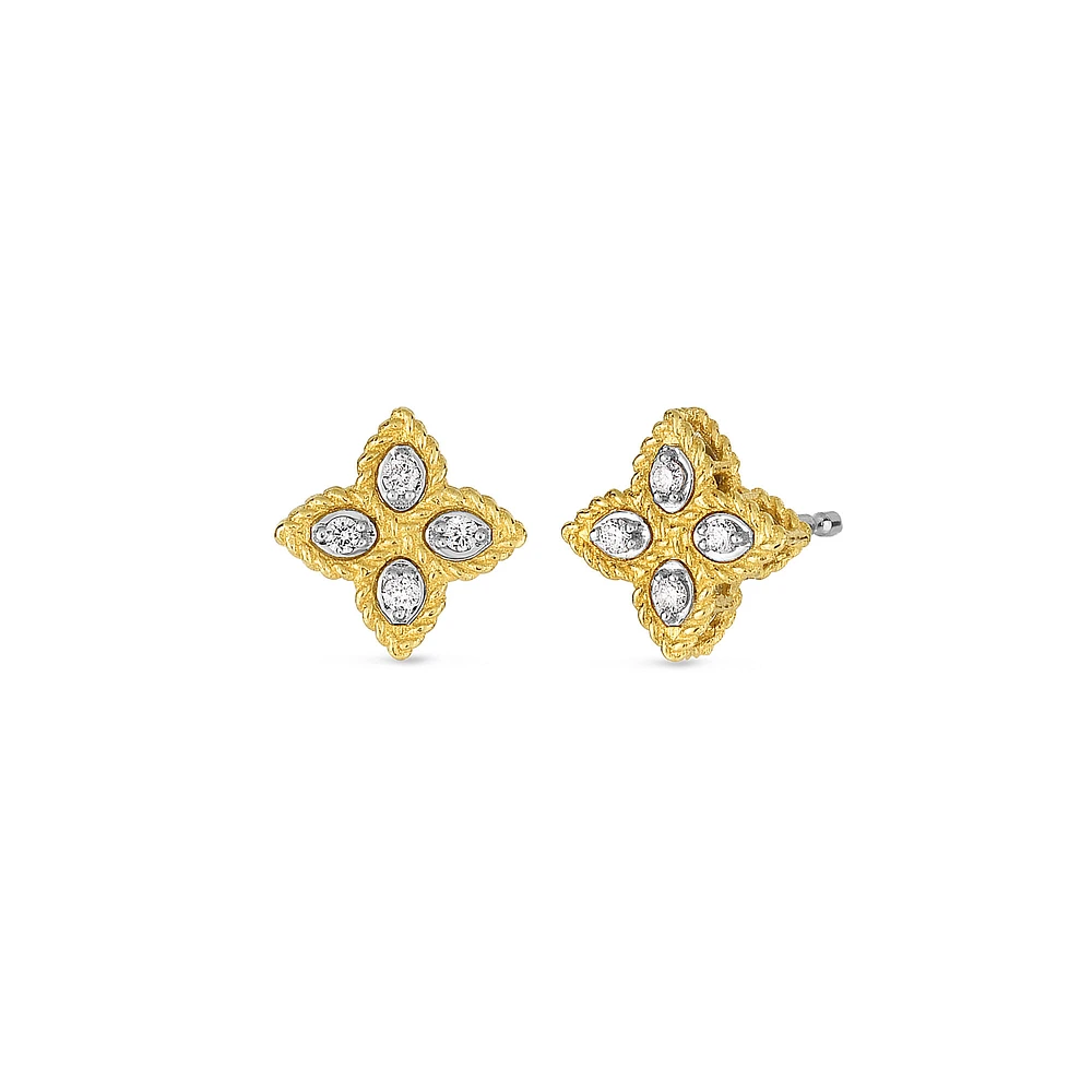 Princess Flower Small Gold Diamond Earrings