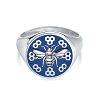 Navy Enamel and Sterling Silver Signet Ring-8