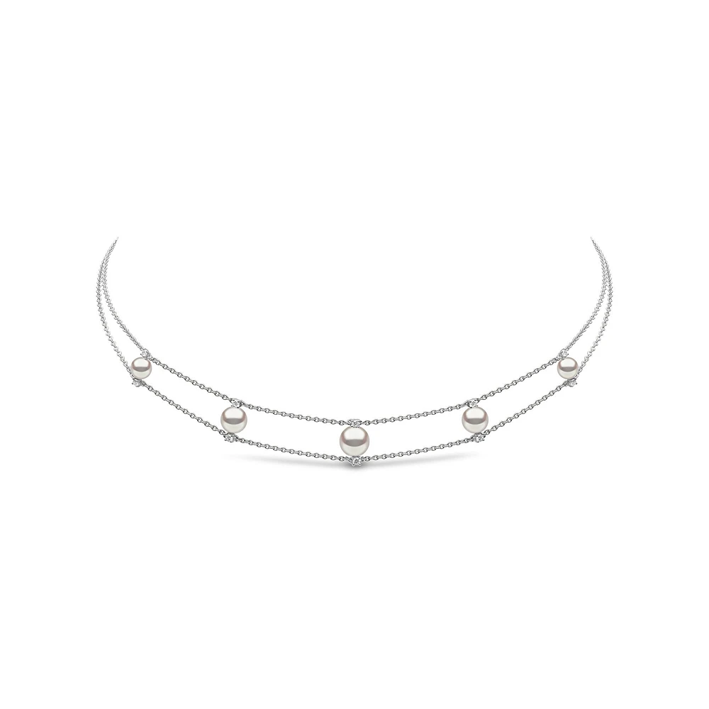 Trend White Gold Pearl and Diamond choker Necklace