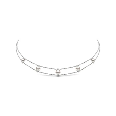 Trend White Gold Pearl and Diamond choker Necklace