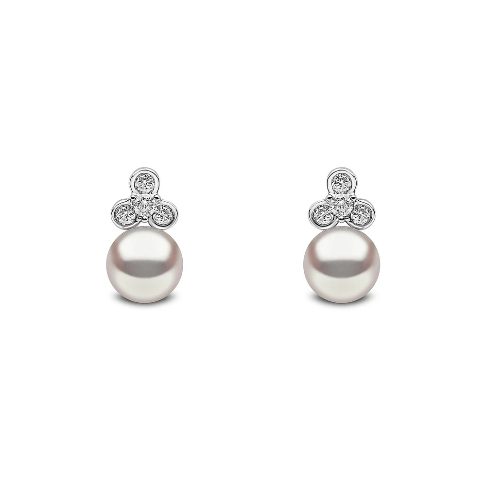 Trend White Gold Pearl and Diamond Stud Earrings