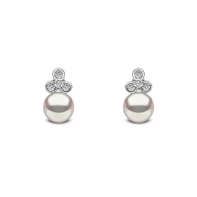 Trend White Gold Pearl and Diamond Stud Earrings