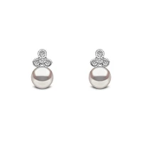 Trend White Gold Pearl and Diamond Stud Earrings