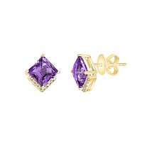 Amethyst and Diamond Stud Earrings