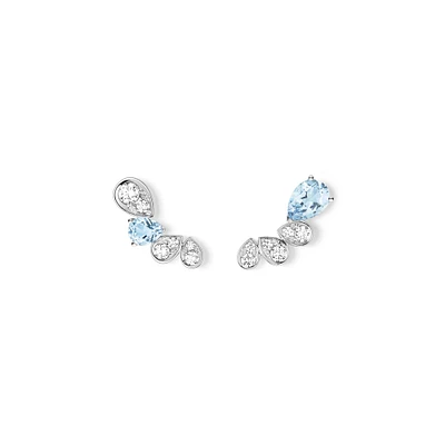 Joséphine Ronde D'Aigrettes White Gold Diamond and Aquamarine Earrings