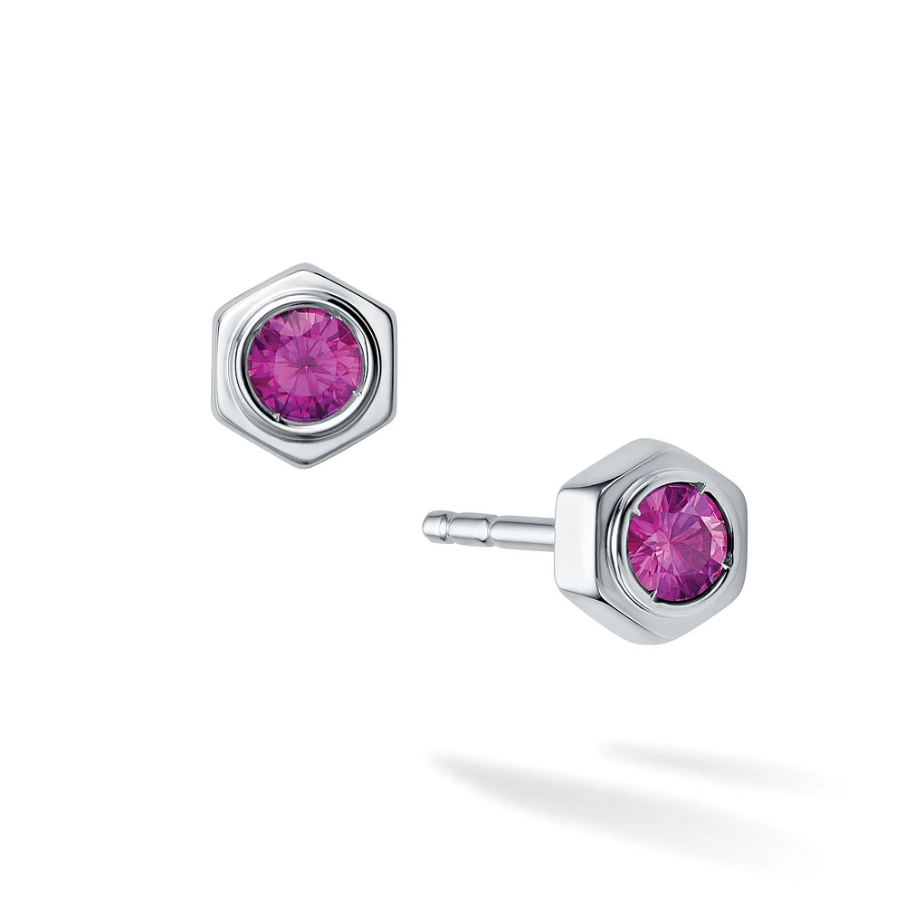 Ruby and Silver Stud Earrings