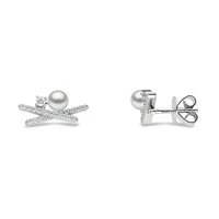 SleekWhite Gold Pearl and Diamond Earrings