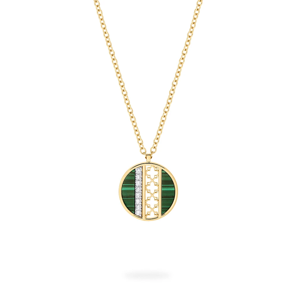 Malachite and Diamond Medallion Pendant, M (18 mm)