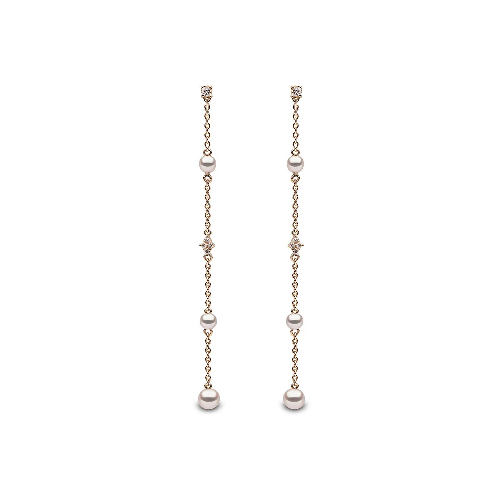 Trend Yellow Gold Pearl and Diamond Earrings