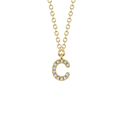 Initials Gold and Diamond Pavé Letter C Necklace