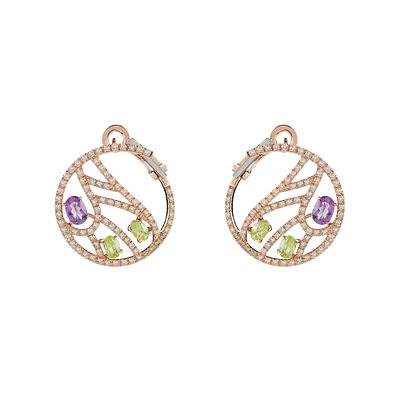 Battito D'Ali Pink Gold Amethyst. Peridot and Diamond Earrings