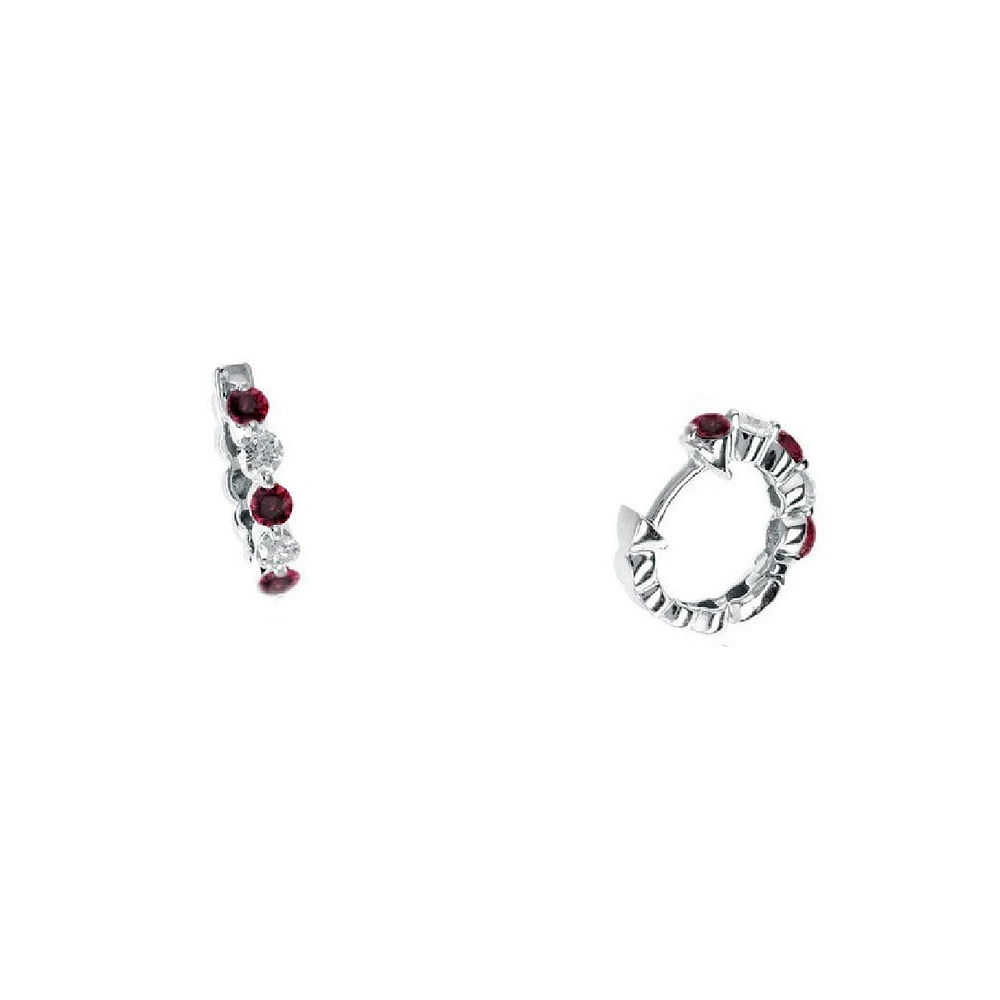 White Gold Ruby and Diamond Hoop Earrings