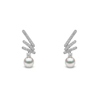 Sleek Gold Pearl and Diamond Earrings