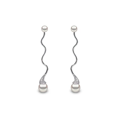 Yoko London| Sleek White Gold Pearl and Diamond Earrings