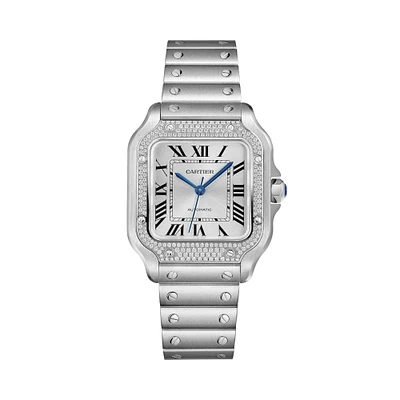 Santos de Cartier Medium Automatic 35 mm Stainless Steel and Diamond