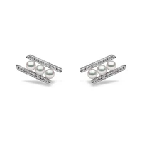 Sleek Gold Pearl and Diamond Earrings
