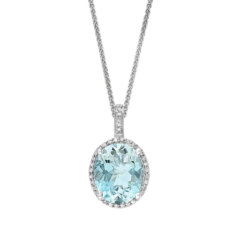 White Gold Aquamarine and Diamond Pendant