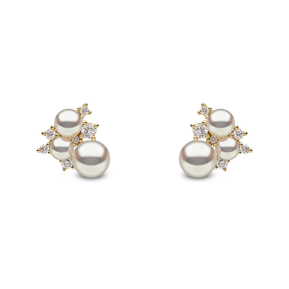 Trend Gold Pearl and Diamond Stud Earrings