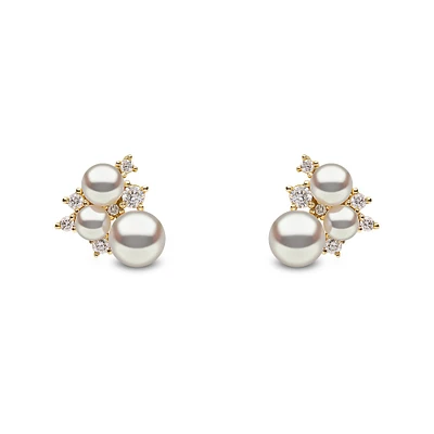 Trend Gold Pearl and Diamond Stud Earrings