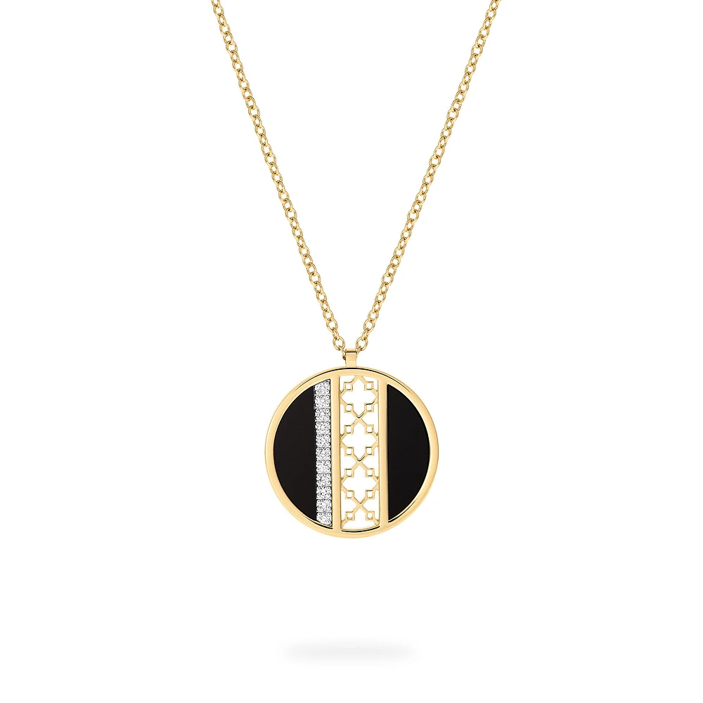 Onyx and Diamond Medallion Pendant, L (25 mm)
