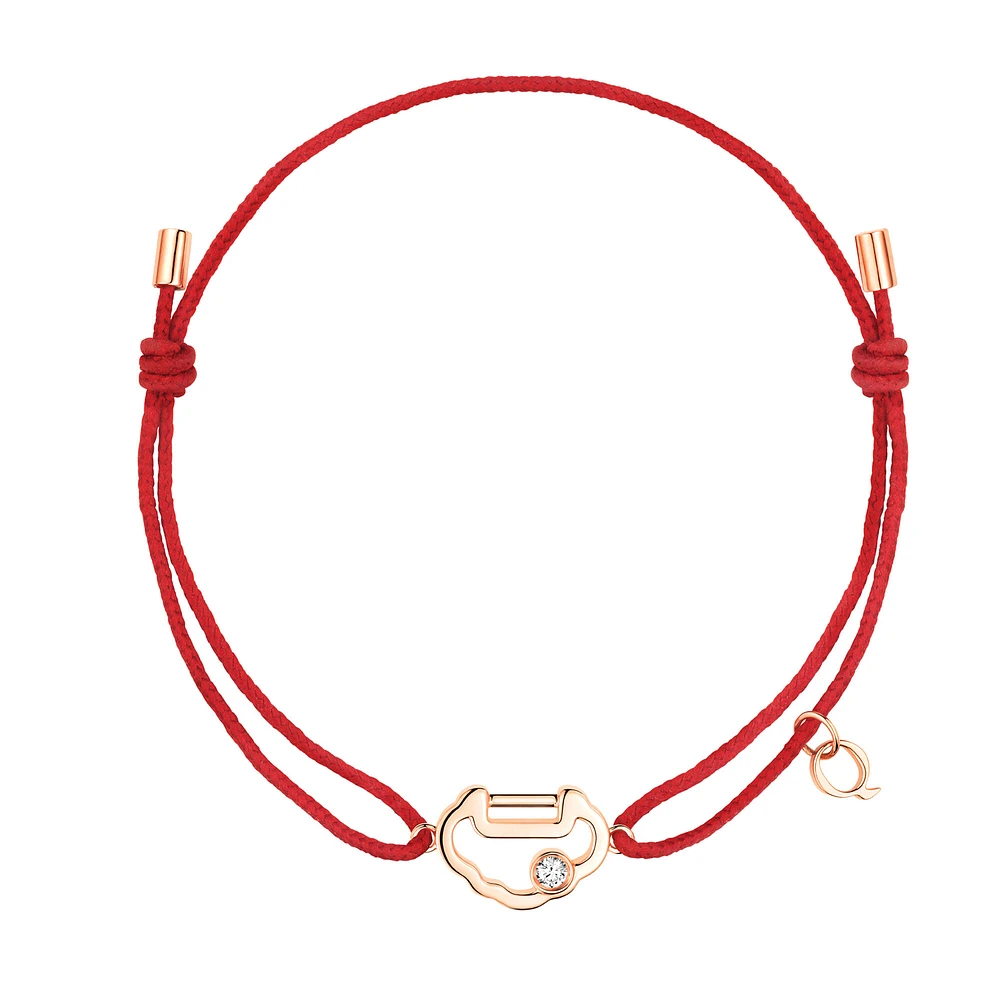 Yu Yi Rose Gold and Diamond Red Cord Bracelet