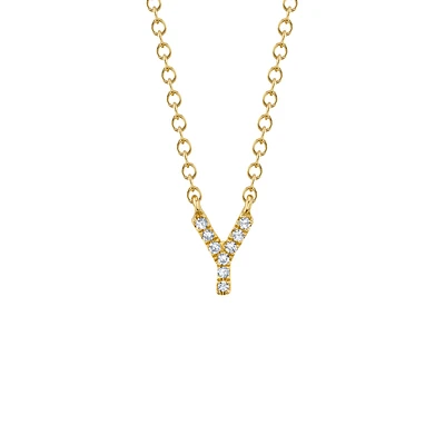 Initials Gold and Diamond Pavé Letter Y Necklace