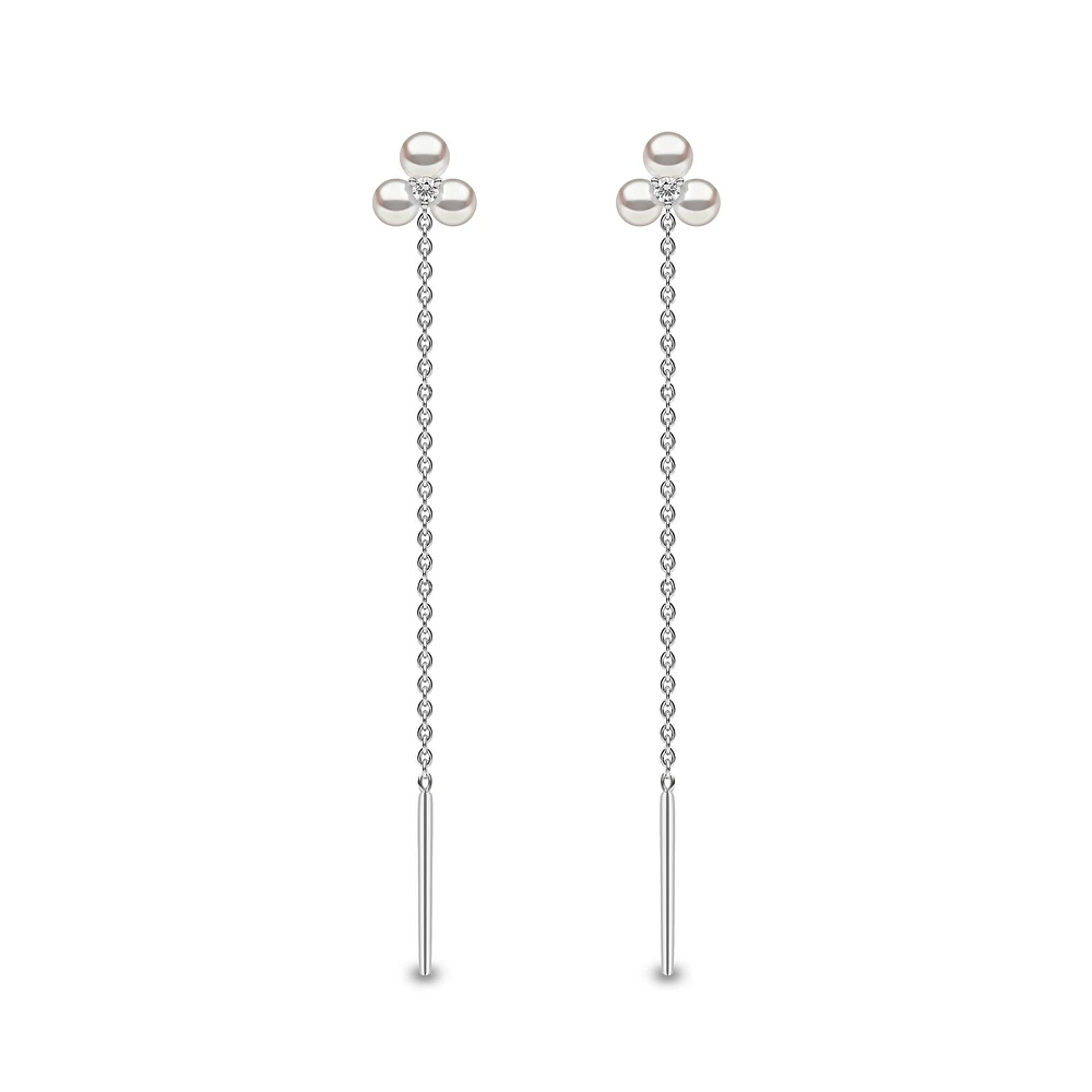 Trend White Gold Pearl and Diamond Drop Earrings