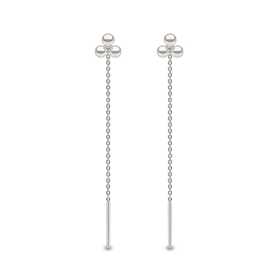 Trend White Gold Pearl and Diamond Drop Earrings