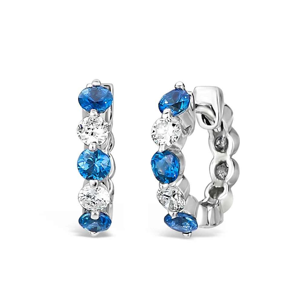 White Gold Sapphire and Diamond Hoop Earrings