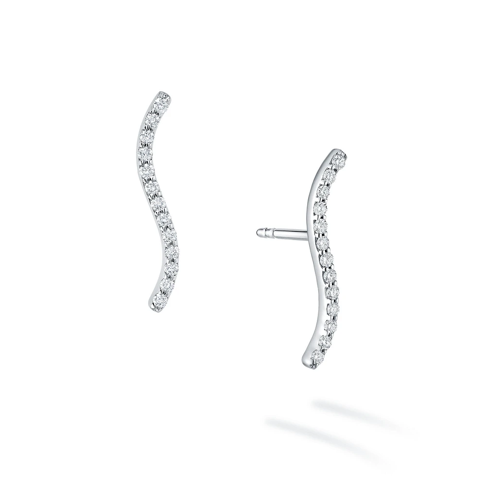 Small White Gold and Diamond S-Shaped Climber Earrings