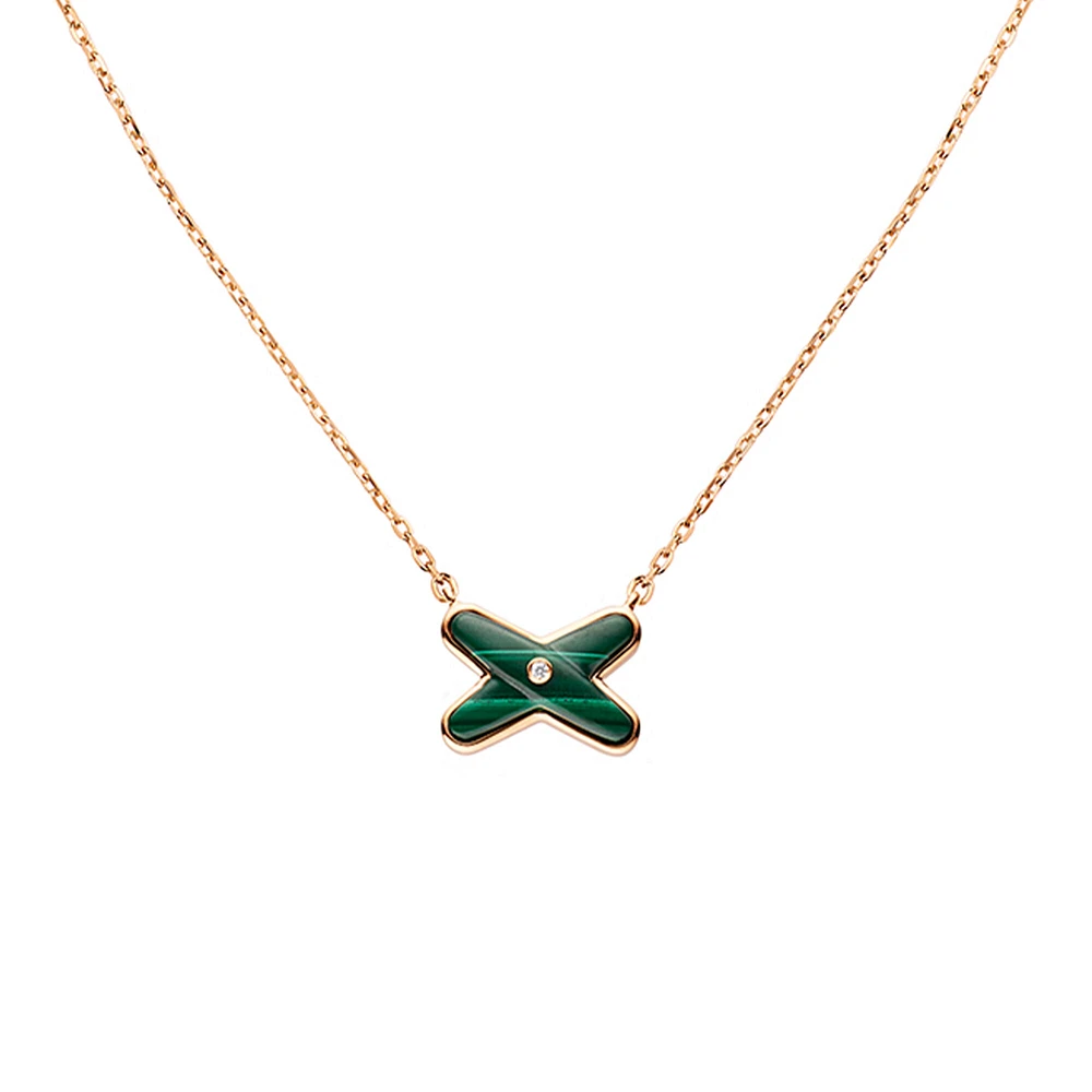 Jeux de Liens Small Rose Gold Malachite Diamond Necklace