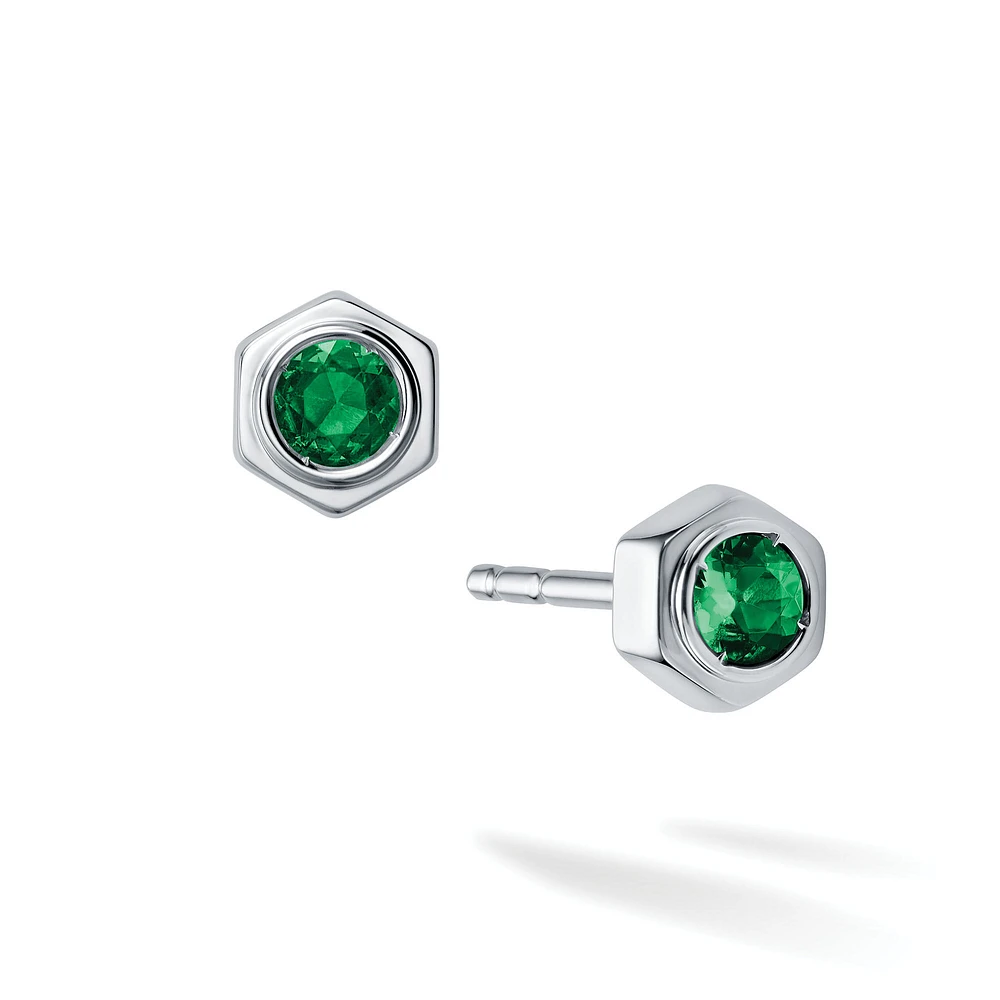 Emerald and Silver Stud Earrings