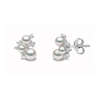 Trend White Gold Pearl and Diamond Stud Earrings