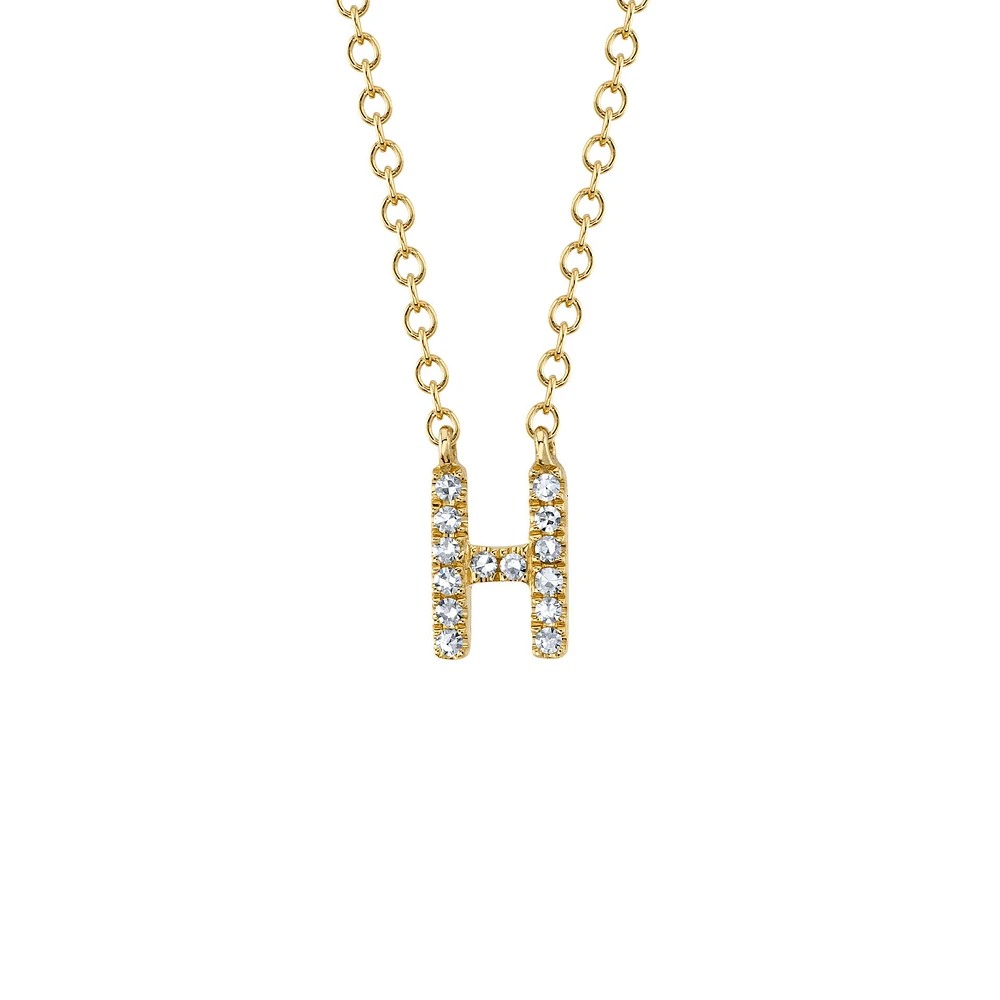 Initials Gold and Diamond Pavé Letter H Necklace