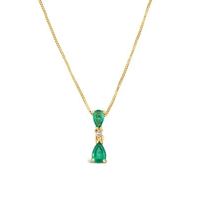 Yellow Gold Emerald and Diamond Teardrop Pendant