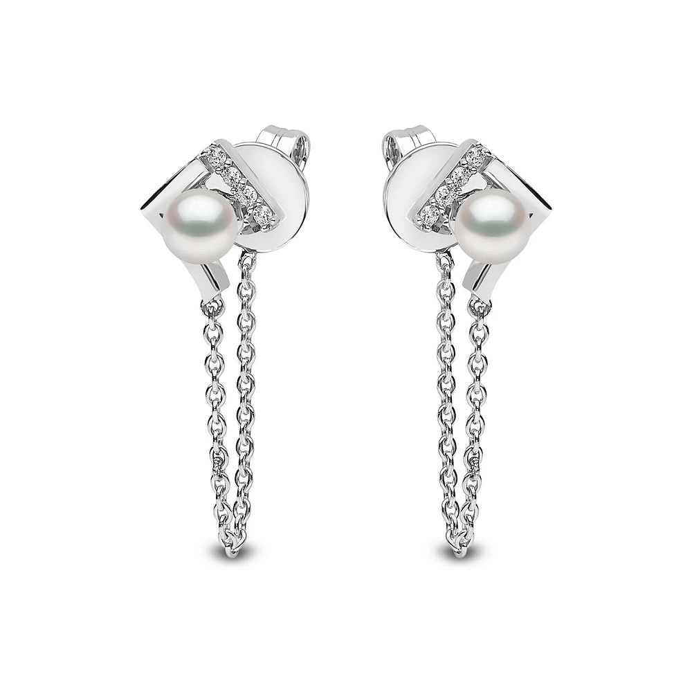 Trend White Gold Pearl and Diamond Earrings