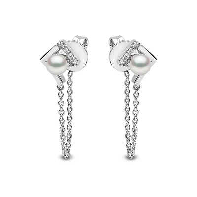 Trend White Gold Pearl and Diamond Earrings