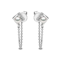 Trend White Gold Pearl and Diamond Earrings