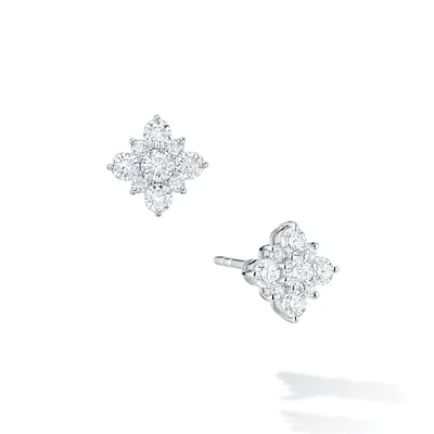 Diamond Square Cluster Stud Earrings, Medium