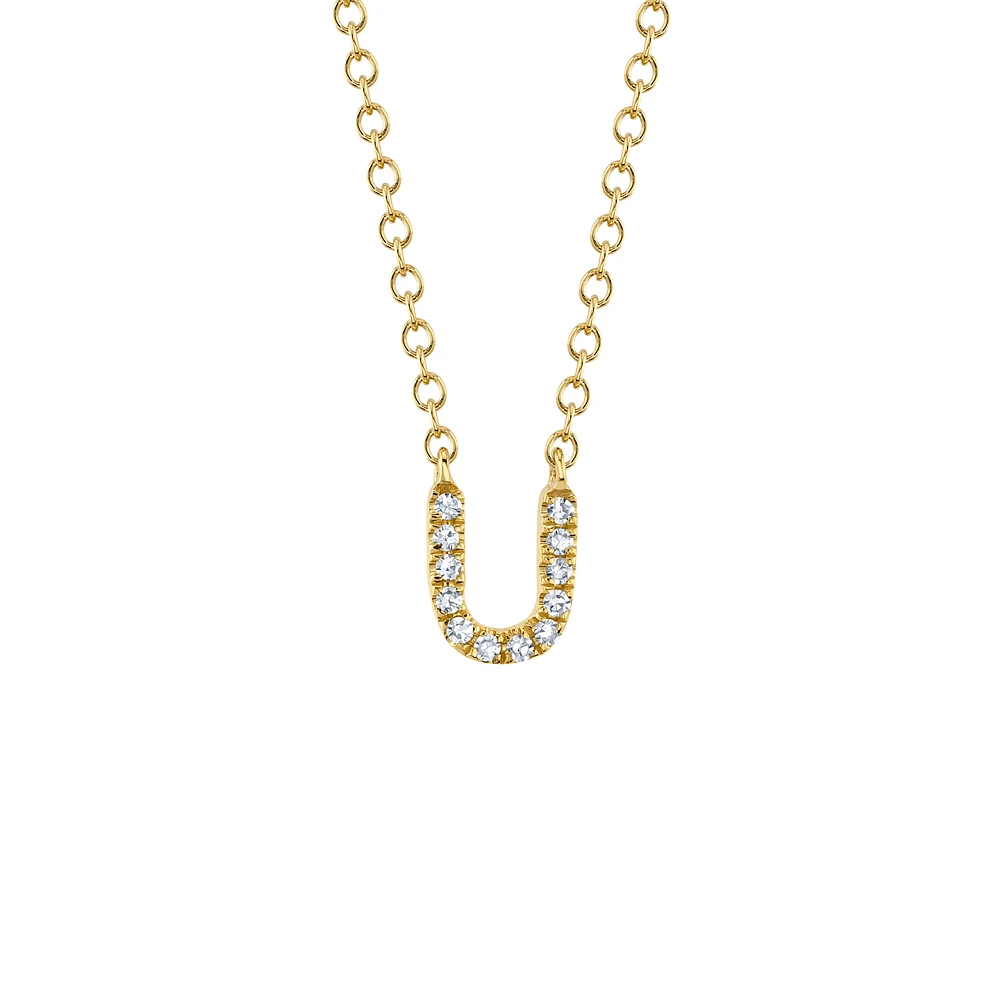 Initials Gold and Diamond Pavé Letter U Necklace