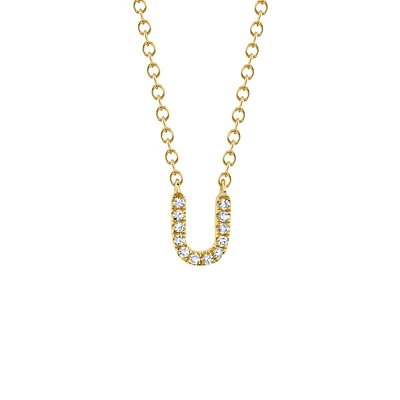 Initials Gold and Diamond Pavé Letter U Necklace