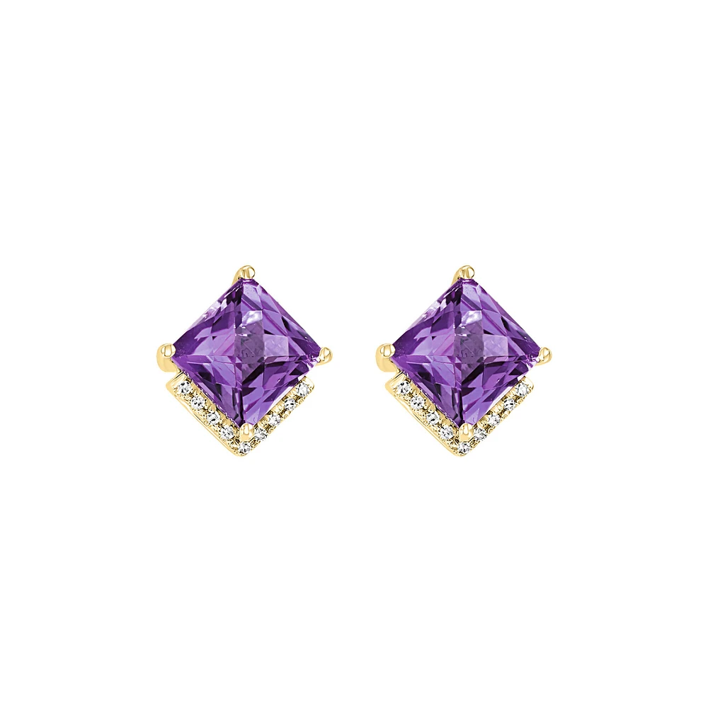 Amethyst and Diamond Stud Earrings