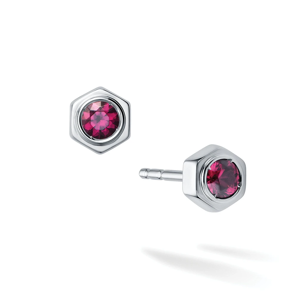 Rhodolite and Silver Stud Earrings