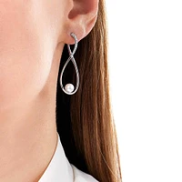 Sleek  White Gold Pearl and Diamond Earrings