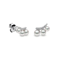 Sleek Gold Pearl and Diamond Earrings