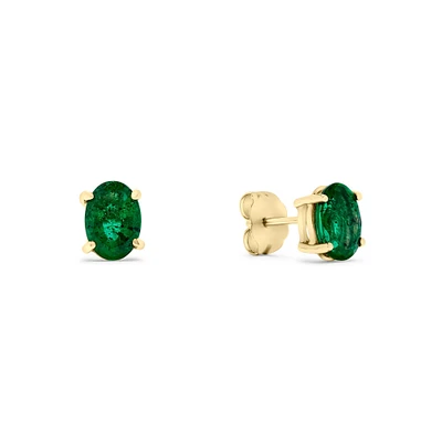 Yellow Gold Oval Emerald Stud Earrings