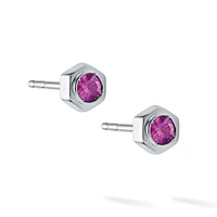 Pink Tourmaline and Silver Stud Earrings