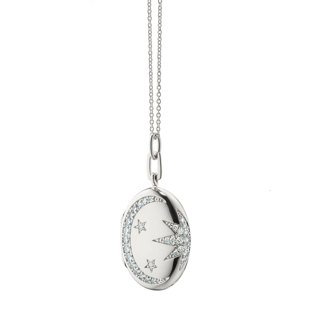 Sun, Moon & Stars Silver and White Sapphire Locket